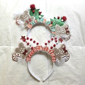 Set Of 2 Festive Christmas Headbands with Glittery Gingerbread Mouse Ear Design